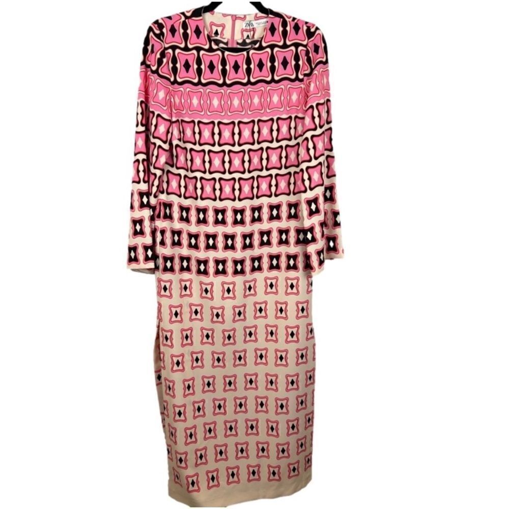 EUC Zara Retro Geometric Midi Long Sleeve Shift - Picture 5 of 12